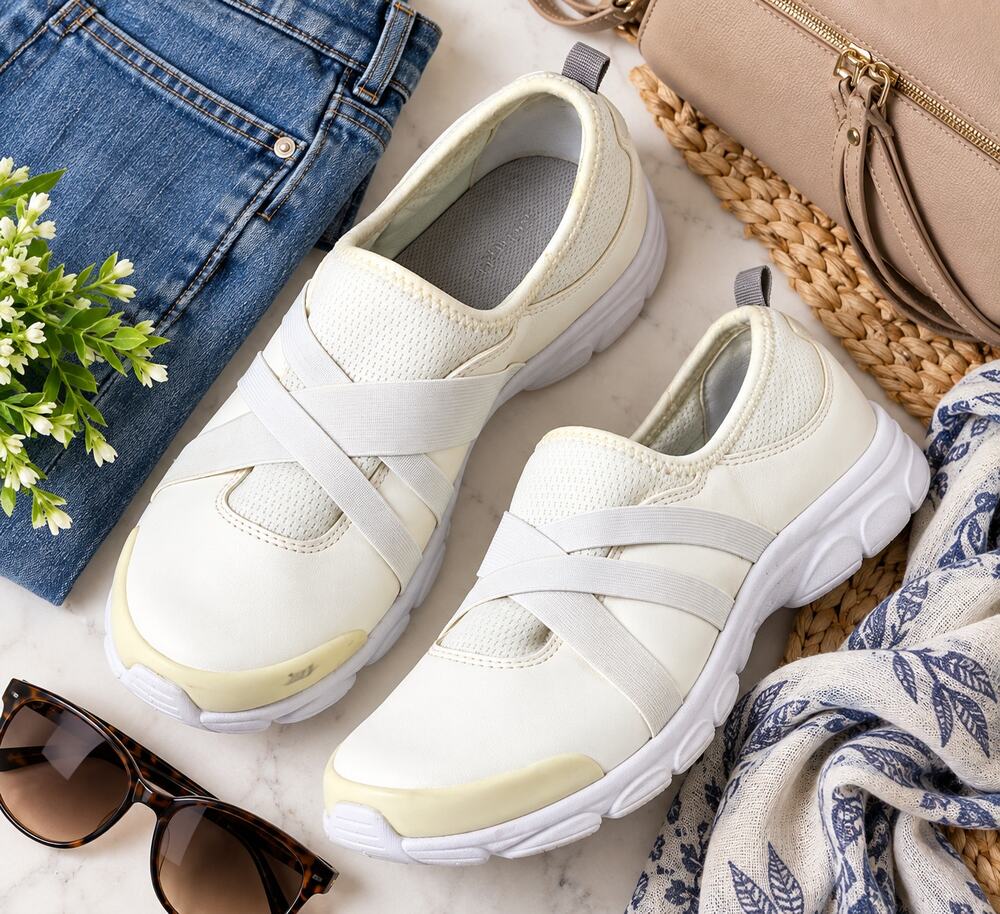 White Cross Strap Walking Comfort Shoes Women 9.5 N Narrow